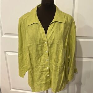 Talbots Petite Pure Irish Linen Lime Beach Green Button-Up Women's Top Size 22W